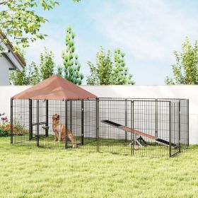 Large Outdoor Dog Kennel with Rotating & Adjustable Height Bowls (Option: Coffee-1300x750x190 mm)