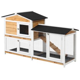 2 Storey Rabbit Hut Wooden Bunny Hut Small Animal House With Ramp (Option: Yellow)
