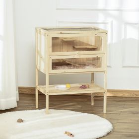 3-Tier Hamster Cage Mice and Rat Cage Small Animals Hutch with Openable Top (Option: Natural Wood-830x450x185 mm)