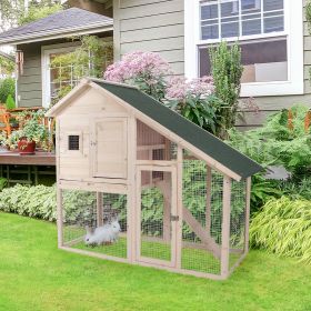 48" Rabbit Hutch Bunny Cage with Waterproof Asphalt Roof (Option: Natural Wood Color-1285x650x180 mm)