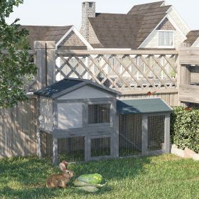 58" Large Rabbit Hutch Outdoor Indoor (Option: Grey-885x730x215 mm)